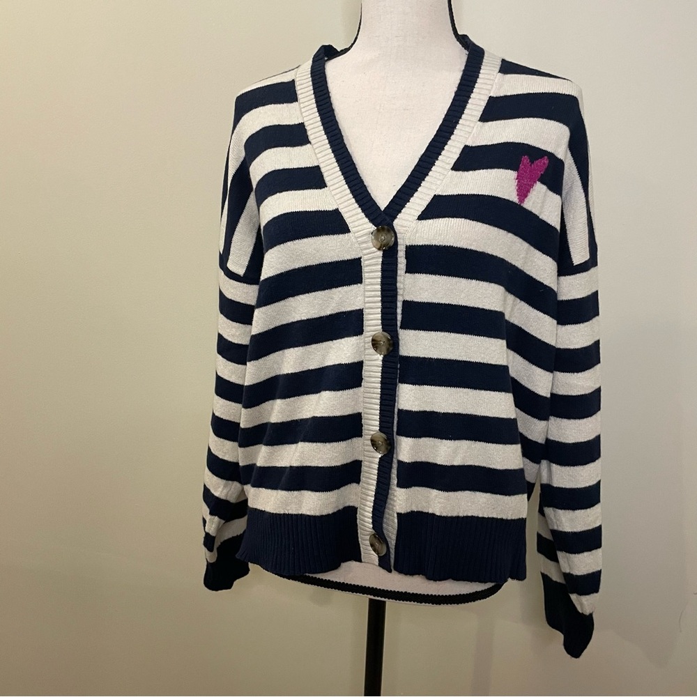 Loft Heart Stripe V-Neck Cardigan Size M